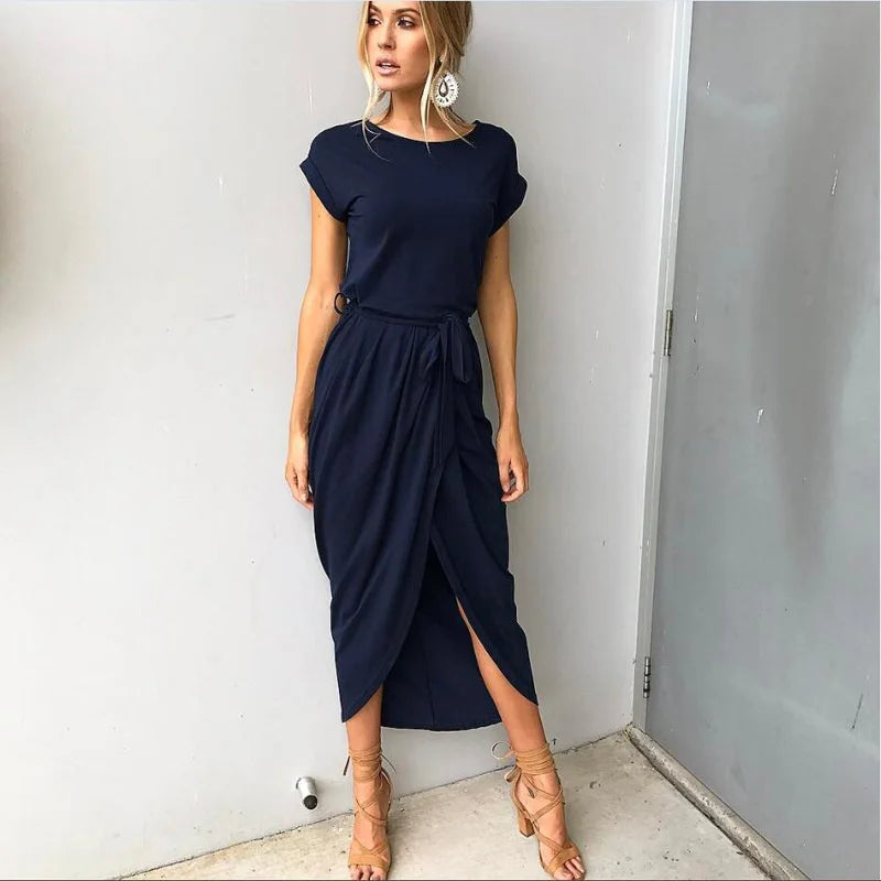 2023 Summer Beach Maxi Dress Women Floral Solid Short Sleeve Shirt Dress Casual Sexy Bandage Dress Robe Femme Vestidos Plus Size