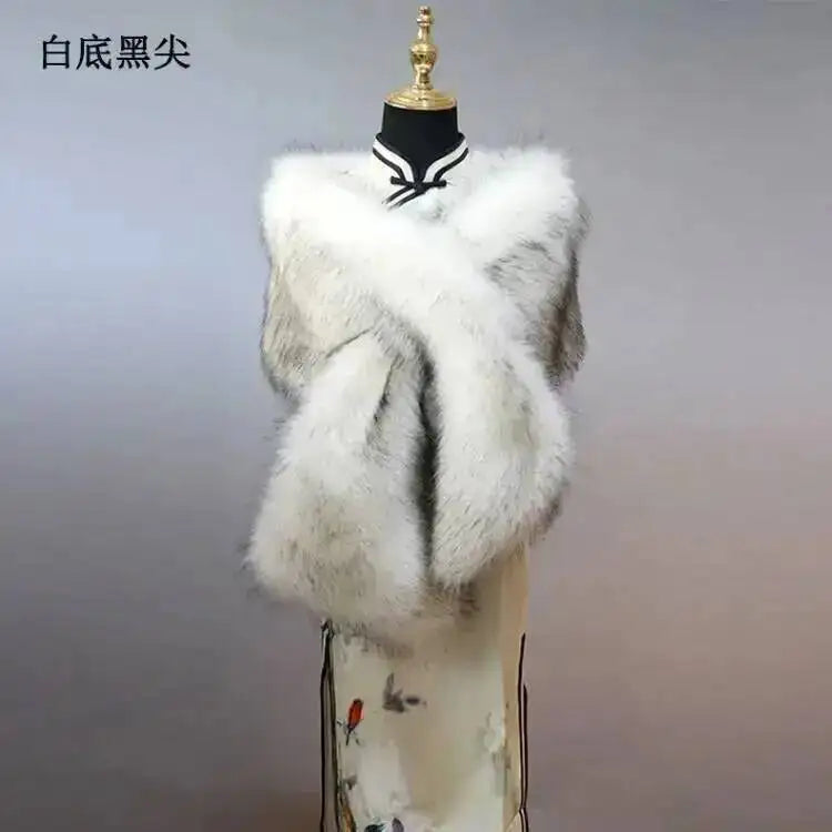 32 Colors 165*30cm Women Luxury Warm Faux Fox Fur Shawl Winter Ladies Plush Scarf Wraps Cloak Coat Wedding Long Cape Scarves