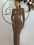 Hawthaw Women 2024 Spring Autumn Sexy Long Sleeve Party Club Hollow Out Bodycon White Long Dress Wholesale Items For Business