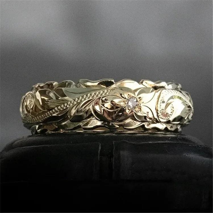 14k Gold Plated Suspended Carved Rose Flower Ring Ornaments Tail Ring Female Engagement Rings for Women Bling Wedding Ring - CRAVO ROSE