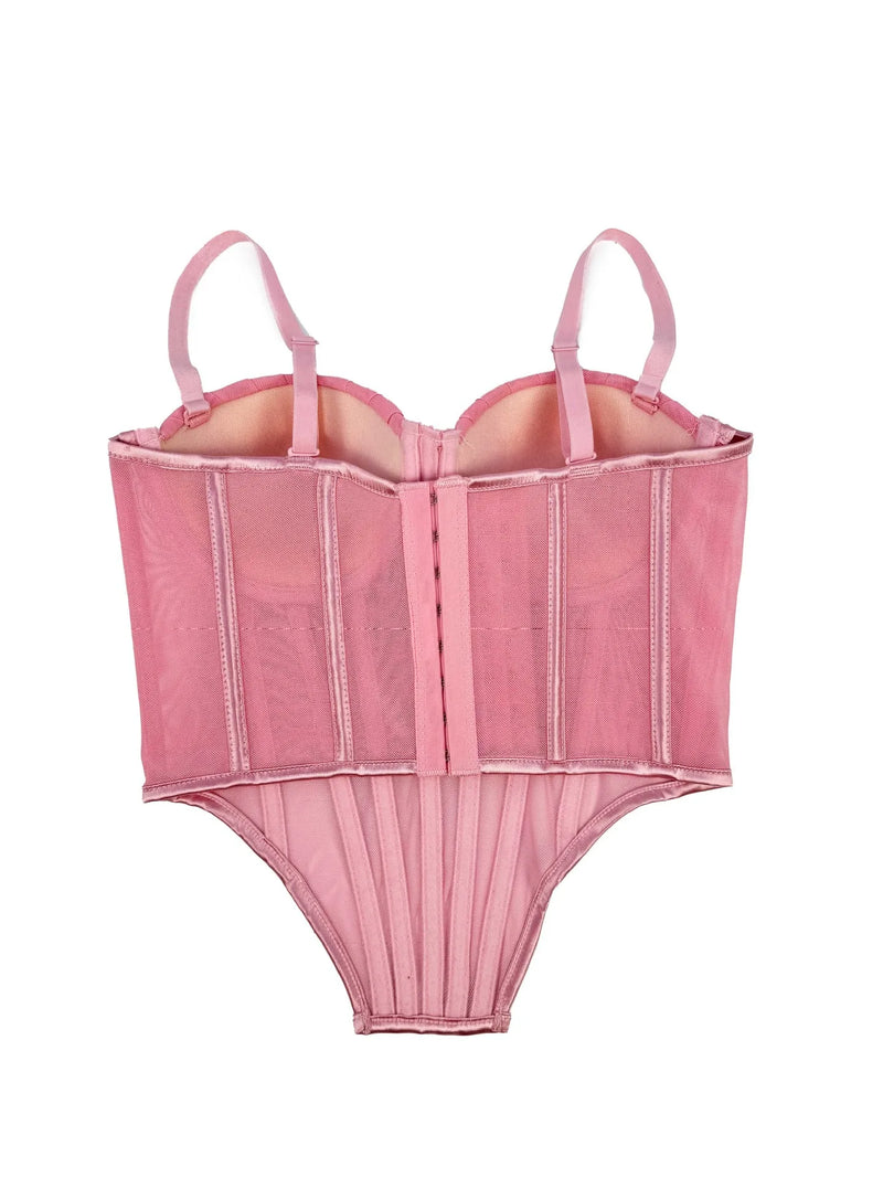 Corpete transparente de malha feminino, faixa espinha de peixe na cintura, corpete bustiê, tops sensuais