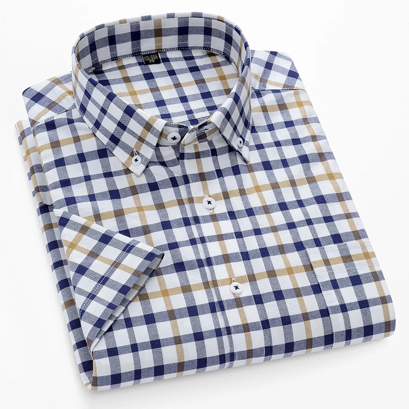 Summer High Quality 100% Cotton  Men Shirts Short Sleeve Dress Shirts Male Slim Social Business Blouse Solid Color Oxford Shirt