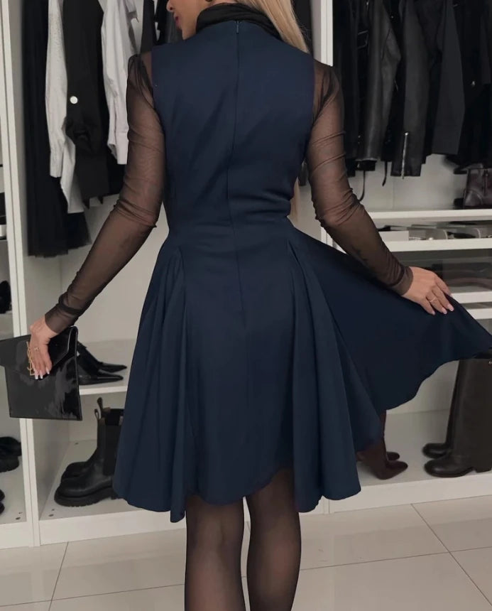Women's Dress Elegant Formal Party Evening Dress Mesh Bubble Bead Spliced Short Sleeve Bodycon Wrap Hip Split Midi Dress