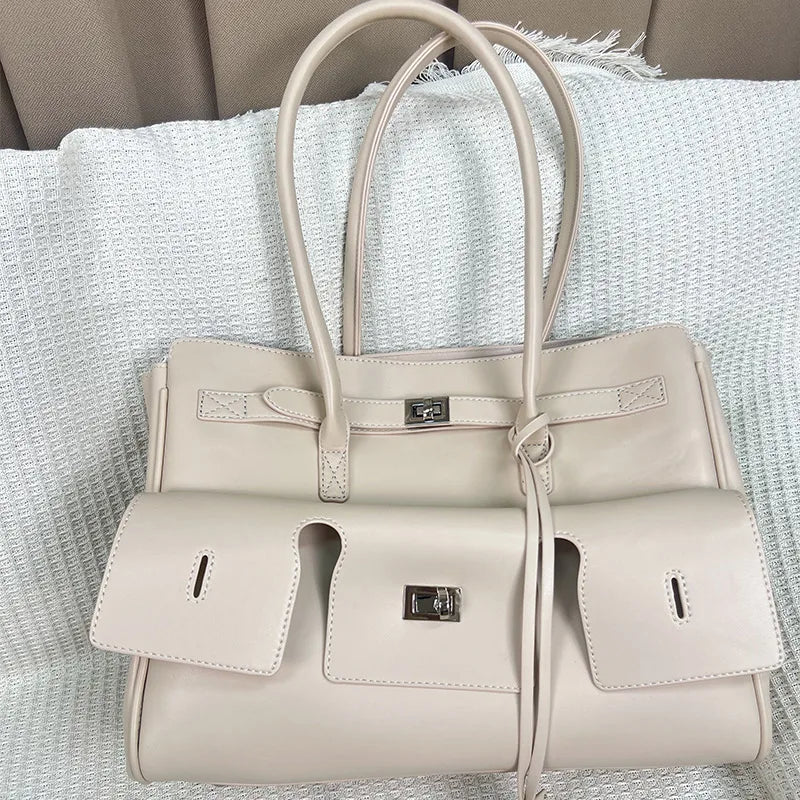 Luxury High Quality Tote Bag Brand Texture Lock Wing Bag Solid Color Simple New Horizontal Square Bag Women's Commuter Handbag