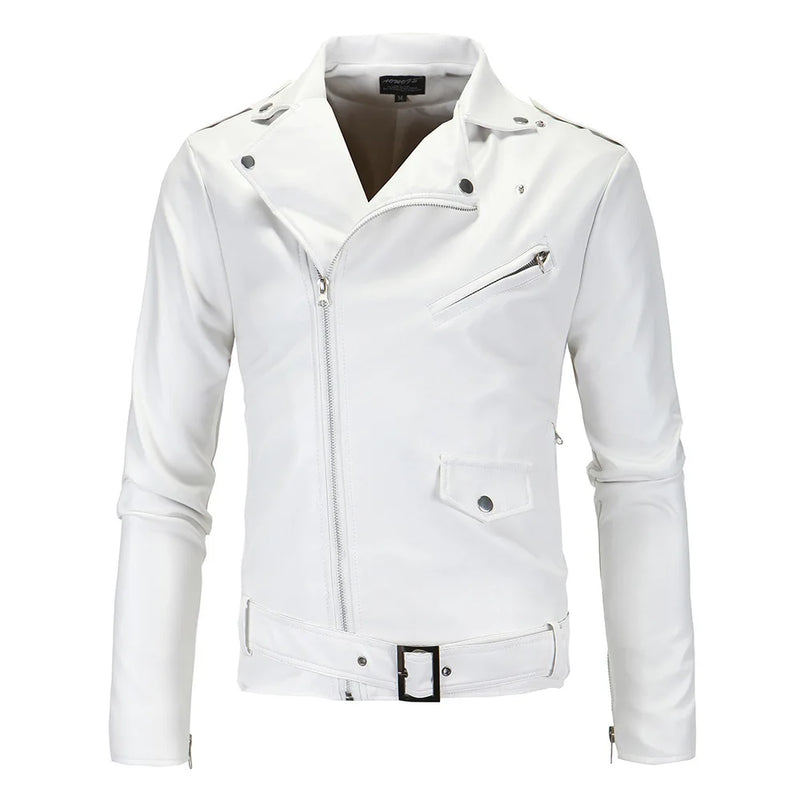 Jaquetas de couro masculinas para motocicleta, zíper oblíquo, slim, nova moda, couro sintético, camurça, casacos casuais, jaquetas de couro 4XL