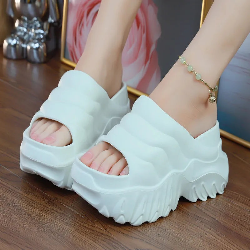 Women 10cm Increased Wedges Slippers 2024 Summer Breathable Casual Platform Slides Shoes for Women Light Slip on Female Sandals