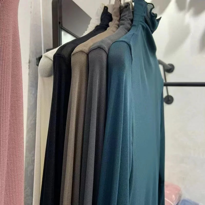 Women's Long Sleeve T-Shirt Lace  Mesh Base Shirt High Collar Pure Color Spring Autumn Fashion Breathable Comfortable Ski...