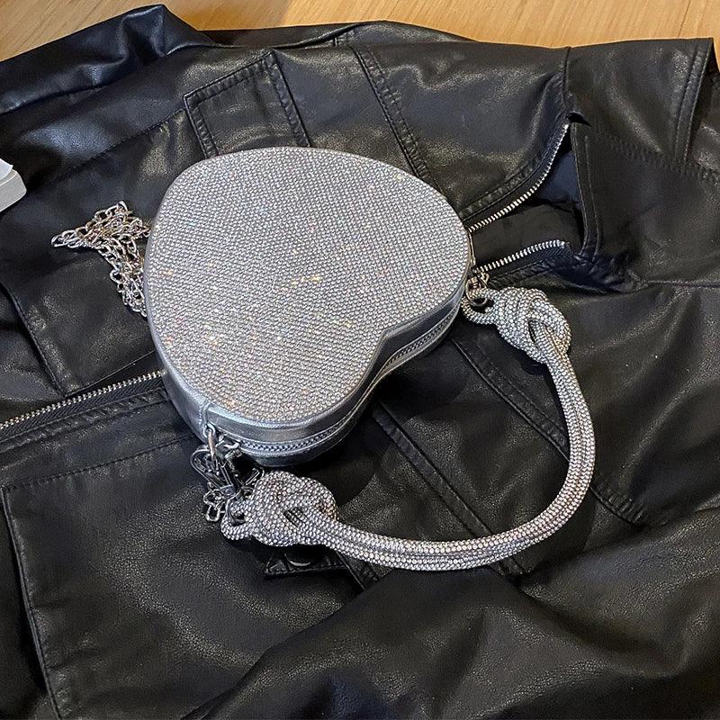 Knot Handle Rhinestones Evening Clutch Bag Luxury Designer Crystal Diamonds Handbag Purse Cute Love Heart Crossbody Bag Mini - CRAVO ROSE