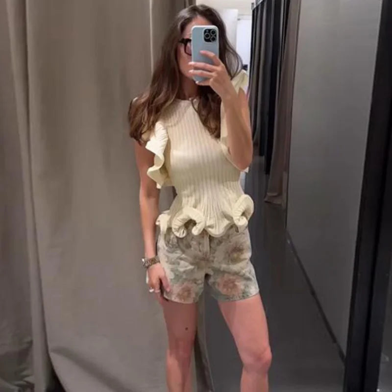 Solid Ruffle Mini Dress U Neck Long Puff Sleeve Tie Neck Tiered Hem Sweet Style Gown Soft Pastel Tones Fashion Chic Women Outfit