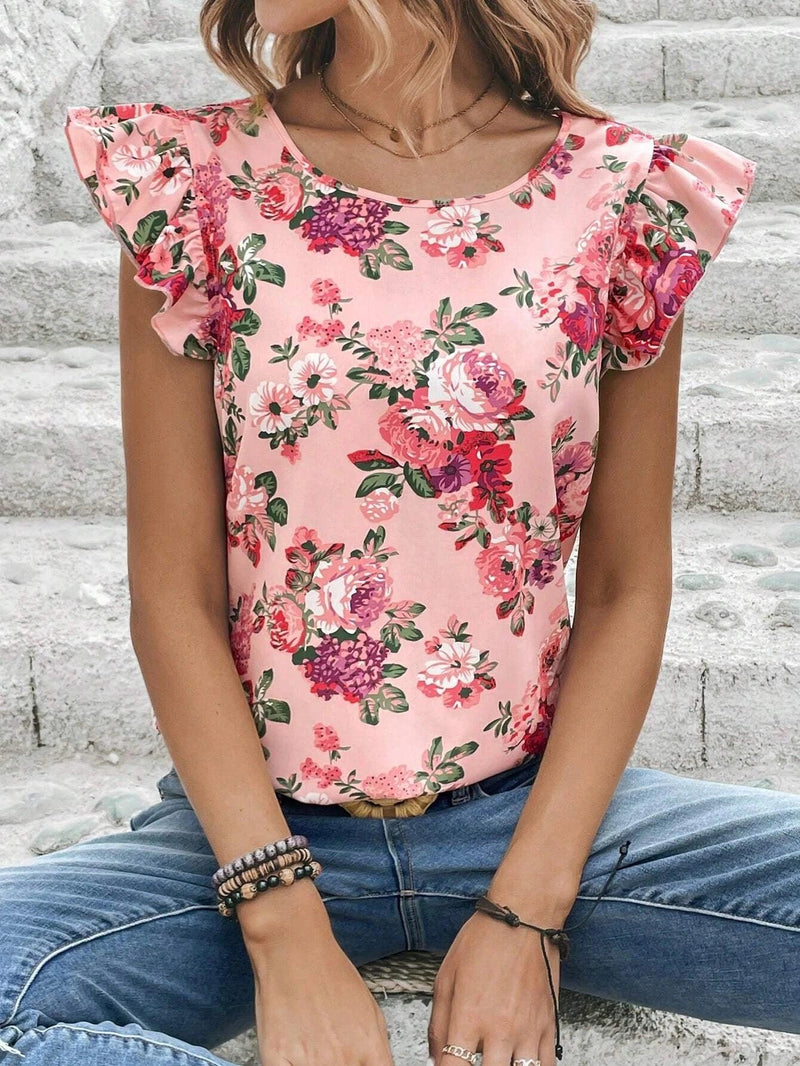 Cross border European and American women's fashion elegant floral print slim fit shirt - CRAVO ROSE