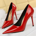Sapatos de salto alto sensuais de 10 cm, cor vinho, nude, para mulheres, stripper, salto agulha, couro brilhante, para casamento, noiva, vermelho de qualidade