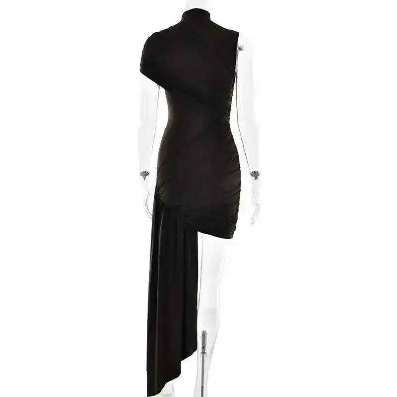 Balitops Summer Draped Ruched Sexy Mini Dress Women 2025 New Irregular High Waist Slim Fit Dress Female Elegant Club Tank Dress
