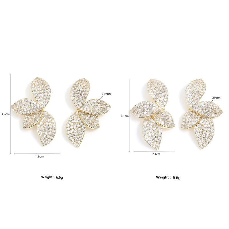 RAKOL Exquisite Full Zircon Leaf Stud Earrings for Women Korean Luxury Jewelry Elegant Flower Earring Bridal Wedding Party