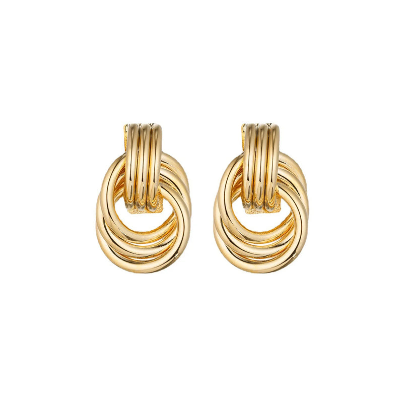 Fashion Glossy Three-Layer Textured Intersecting Knot Earrings for Women Gold Color Stainless Steel Earring Vintage Jewelry Gift