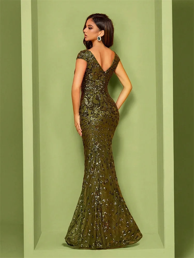 Lucyinlove Elegant Champagne Evening Dress For Women Long 2024 Luxury Mermaid Formal Sequins Prom Wedding Party Cocktail Dresses