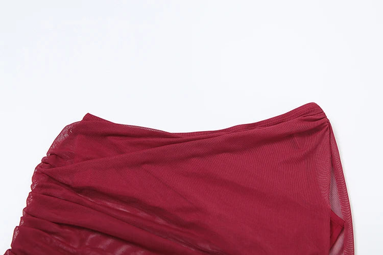 Conjunto de 2 peças irregulares Weird Puss para mulheres, blusa regata de malha com gola diagonal e saia longa franzida, combinando com roupas de clube