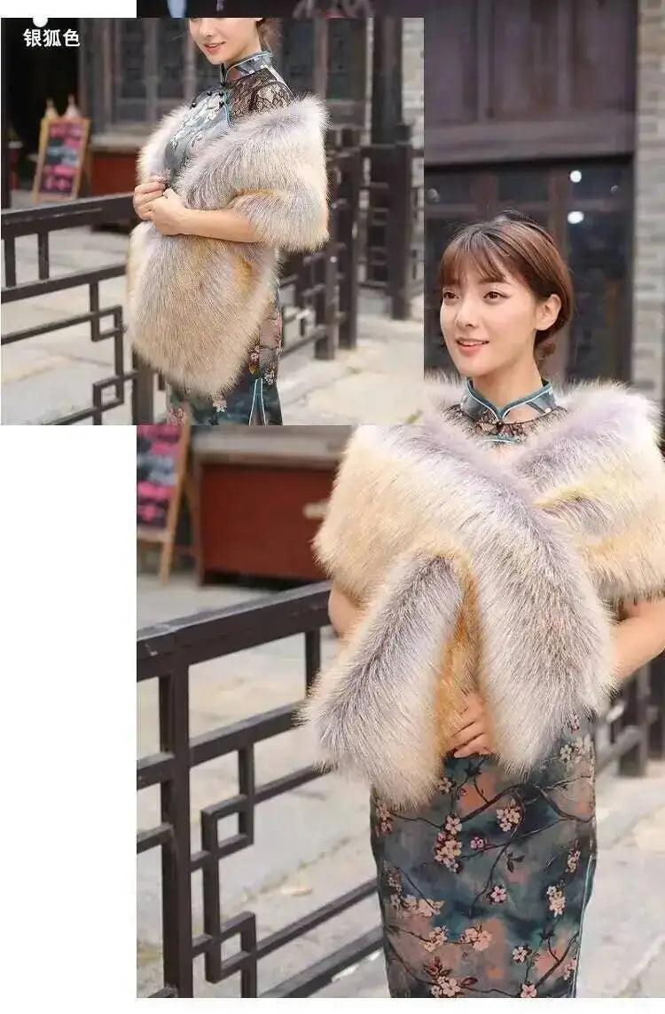32 Colors 165*30cm Women Luxury Warm Faux Fox Fur Shawl Winter Ladies Plush Scarf Wraps Cloak Coat Wedding Long Cape Scarves