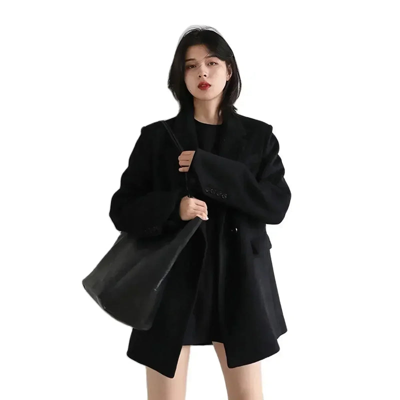 Casaco de lã feminino CHIC VEN, blazer longo de lã, blusa grossa e quente, sobretudo feminino, blusa feminina para escritório, outono e inverno