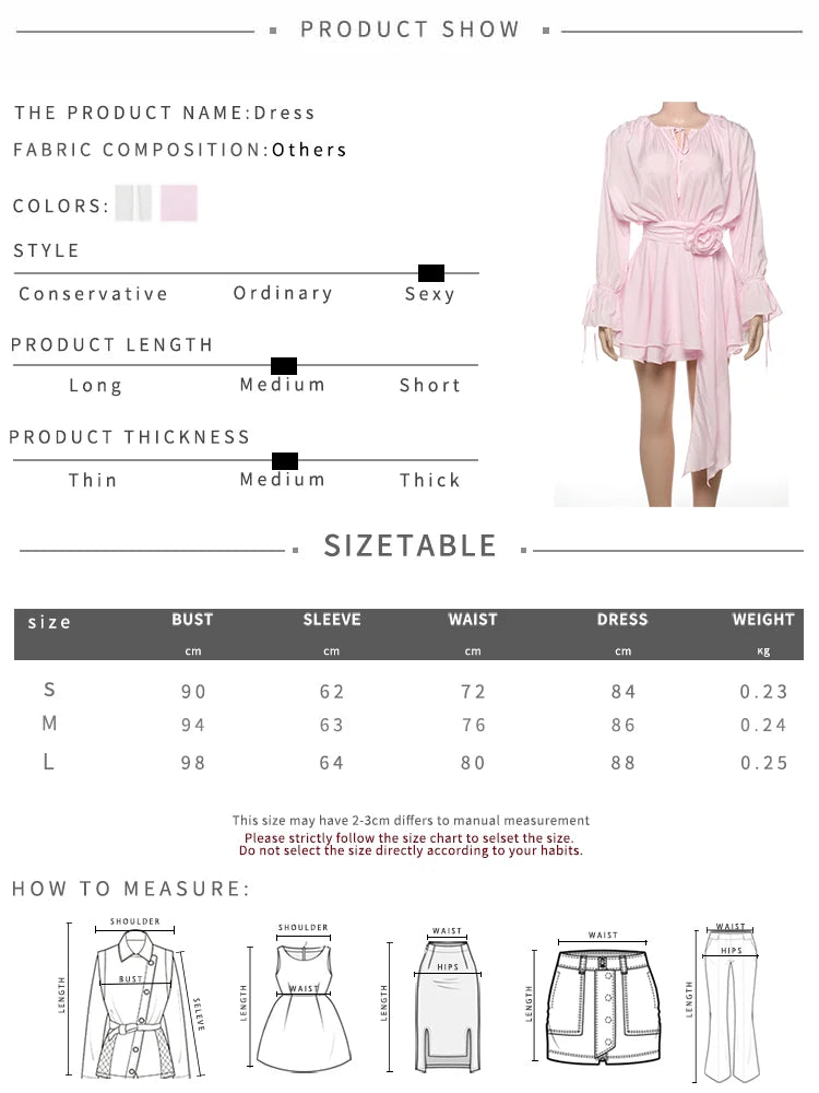 Nibber Elegant 3D Flower Decoration Dress Women Y2K Sweet Style Flare Sleeve Ruched Ribbon Vacation Fashion Summer Mini Bodycon