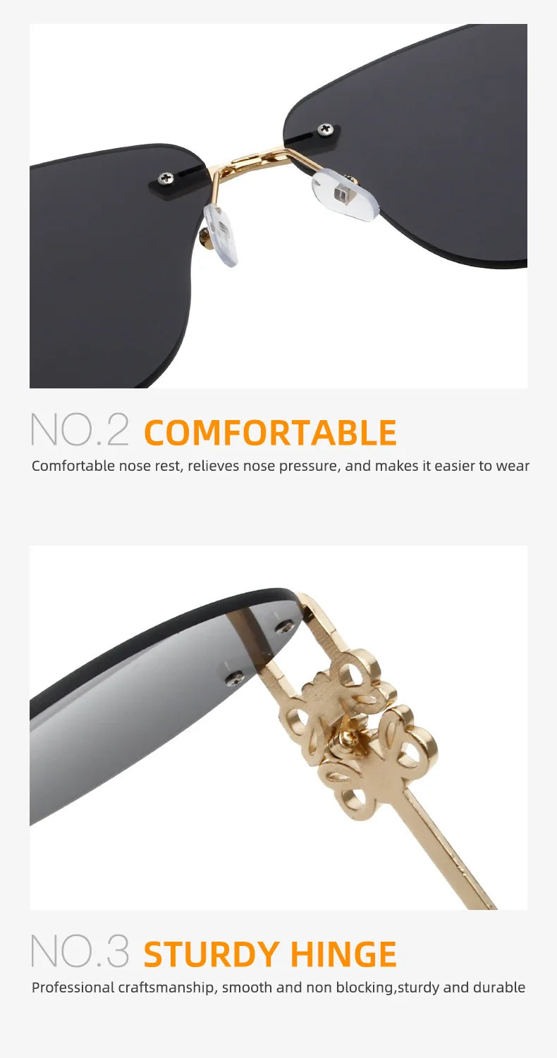 Special-shaped Oversized Rimless Sunglasses Women Brand Designer Shades Eyewear Pilot Sun Glasses Female UV400 Oculos De Sol