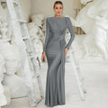 Ladies Autumn Elegant Evening Party Dress Women Long Sleeve O-Neck Ruched Fashion Maxi Dresses Night Club Streetwear Fall Outfit