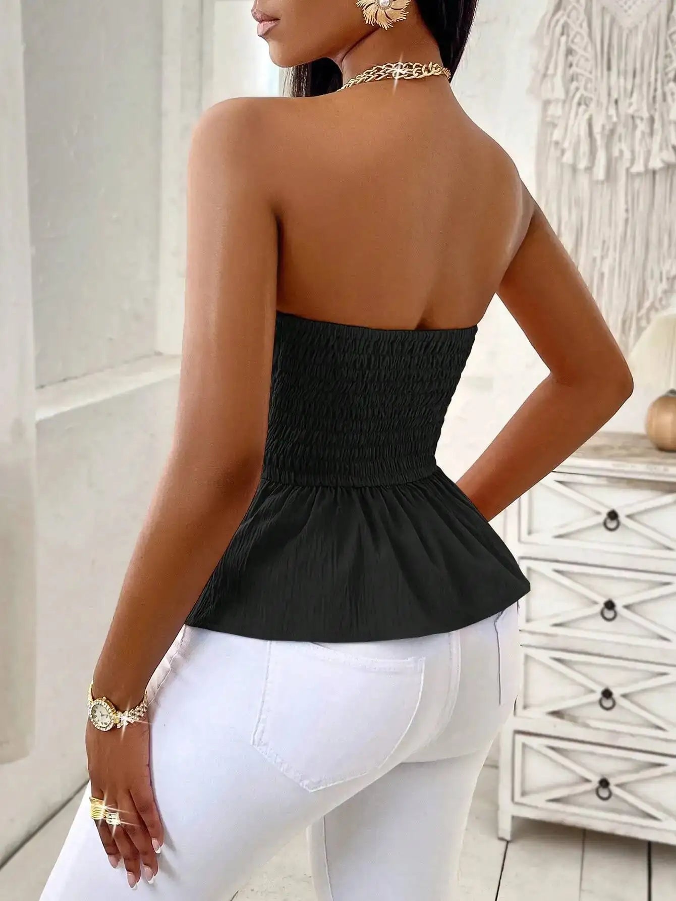 Womens Fashion Black Top Strapless Off Shoulder Tube Top Summer Fashion Top Elegant And Versatile Casual Party Must Have Item