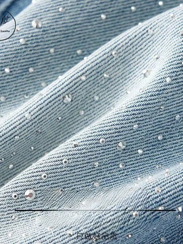 High Waist Wide Leg Denim Jeans Women's Spring 2026 New Style Glittering Star Explosion Nine Point Straight Cut Diamond Embel...
