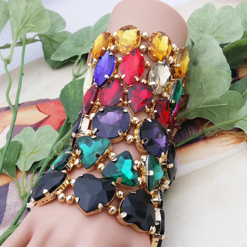 Bohemian Colorful Glass Bracelets For Woman European American Exaggeration Spring Rhinestone Bangle Madera Rhinestone Pulseira