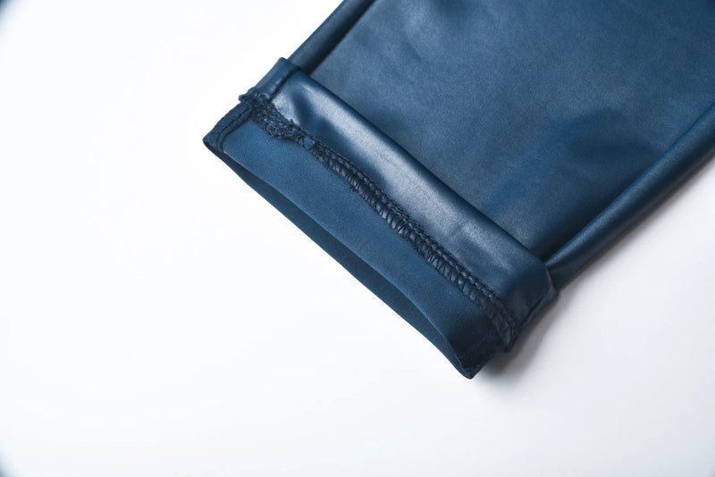 Calças de couro sintético, leggings femininas casuais elásticas e sensuais, couro sintético sólido, calças lápis justas