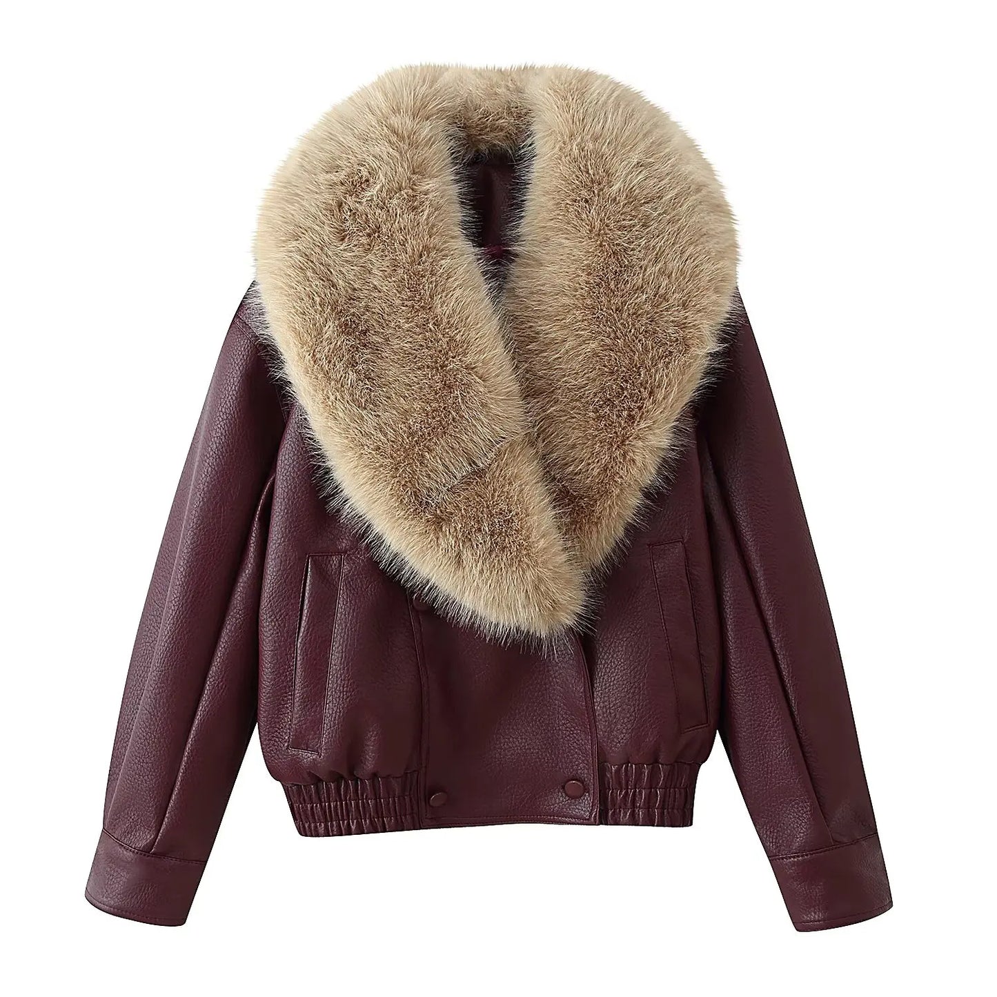 Loose Pure Color Coat Jacket for Women with Fur Collar Commuter Style Versatile ZR Fashion Polyester Short Outerwear