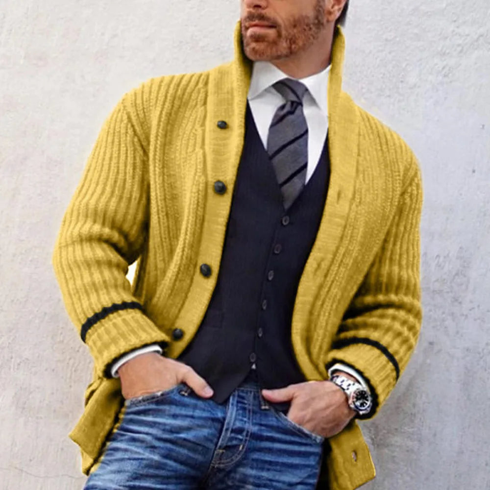 2026 Autumn Winter Men Knitted Sweaters Warm Coats Men's Streetwear Single Breasted Top Cardigan Yellow Red Solid Sweater Male