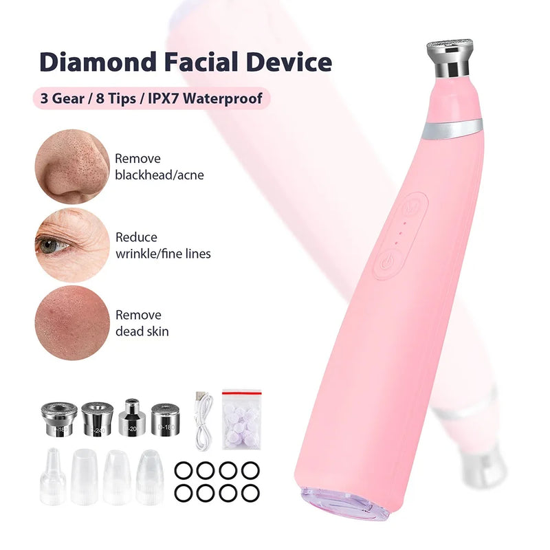 Máquina portátil de microdermoabrasão de diamante, dispositivo de peeling facial, esfoliação a vácuo, removedor de cravos com 4 pontas de peeling de diamante
