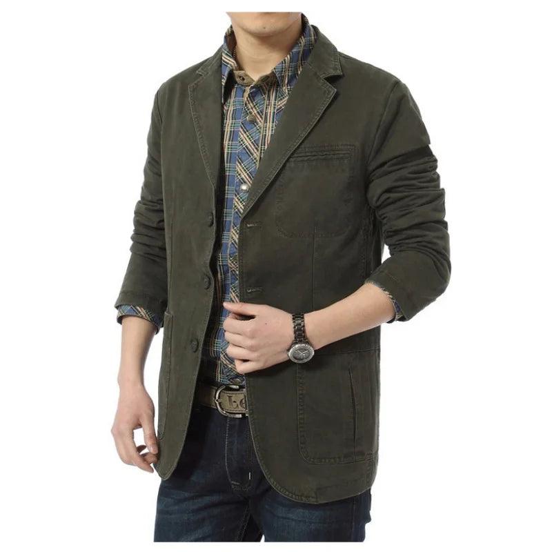 Blazer algodão puro masculino casual ternos negócios jaquetas masculino militar masculino streetwear - CRAVO ROSE