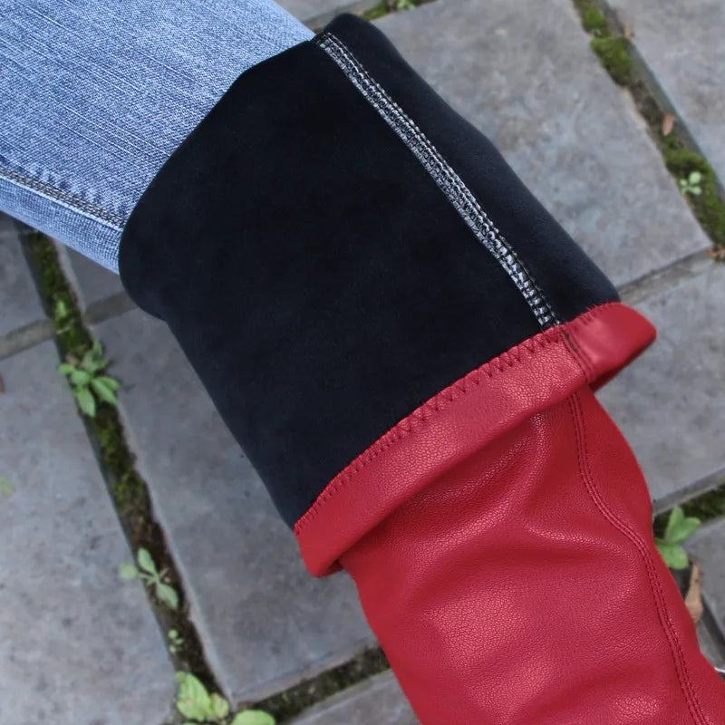 Novas botas acima do joelho femininas, salto alto fino, botas elásticas da moda feminina, tamanho grande 46 47, botas femininas