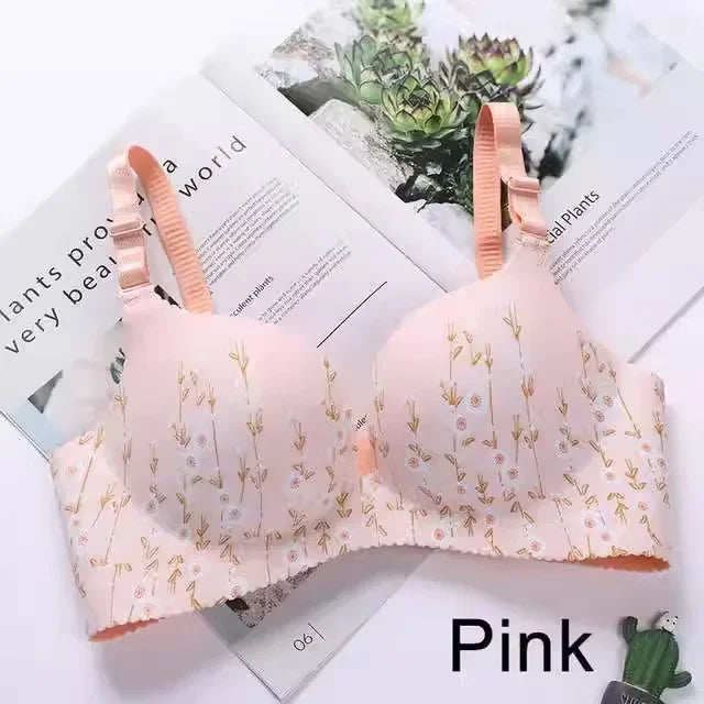 Sutiã sem costura com estampa de flores para mulheres, lingerie sexy, sutiã push up floral, roupa íntima de uma peça