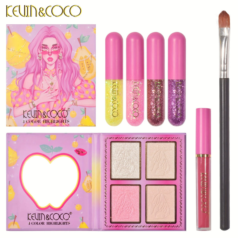 Kit de maquiagem multifuncional com 46 cores, iluminador, gloss labial e paleta de sombras