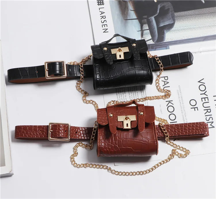 Korean version concave ins crocodile pattern mini small fanny pack removable belt chain diagonal span women's bag
