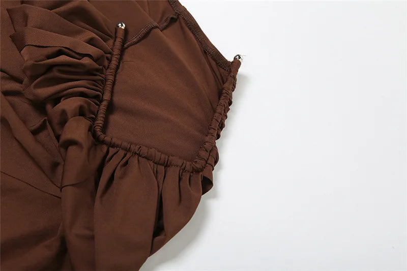 Conjunto de Calças Plissadas Decote em V Umbigo Exposto Sem Mangas Top Curto Slim Fit Calças Abraçando o Quadril