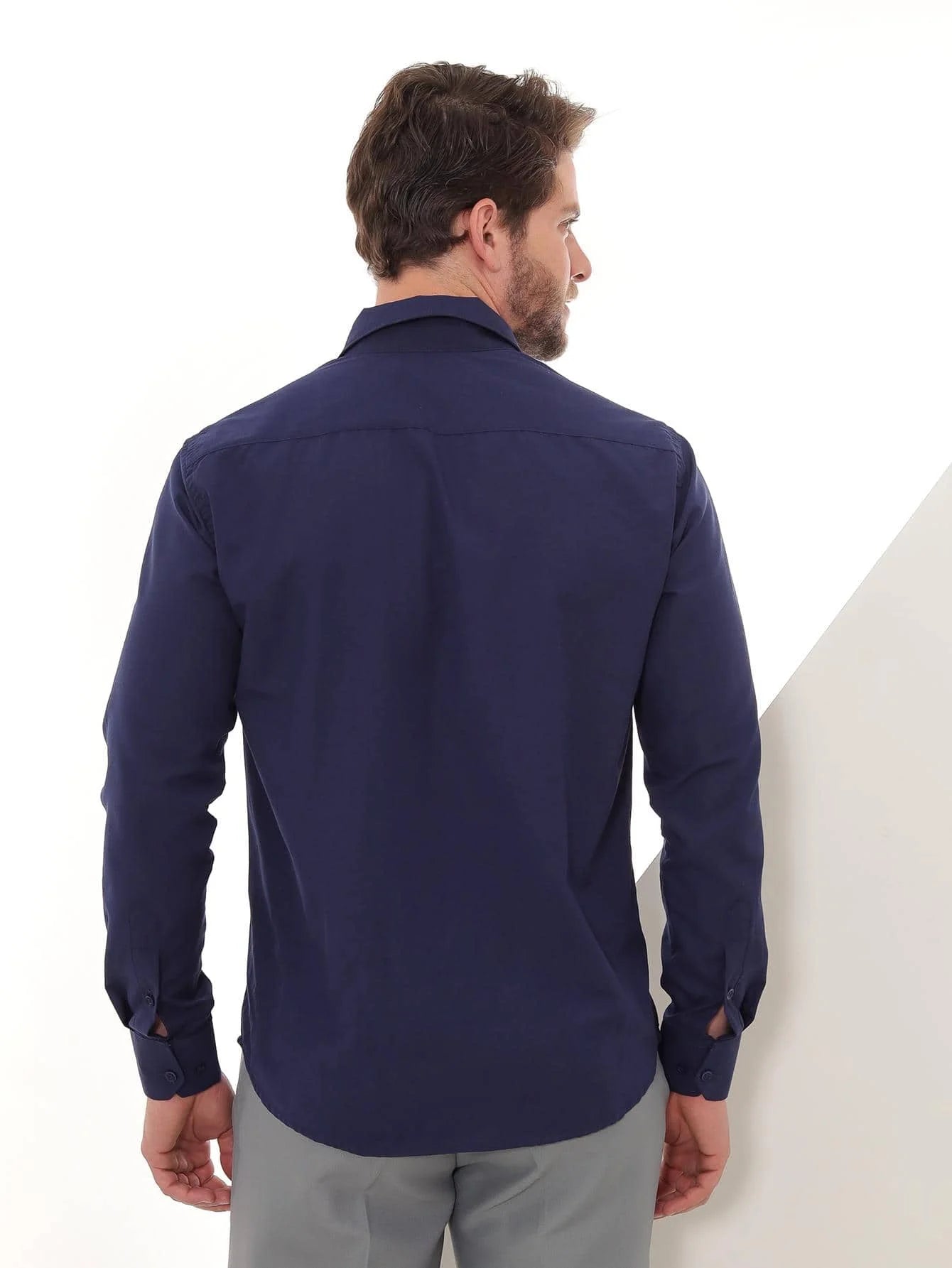 Navy Blue Slim Long Sleeve Social Shirt