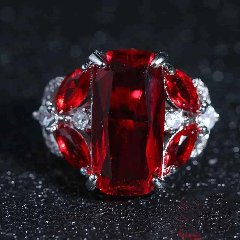 Fashion Female Real 925 Sterling Silver Jewelry Ring Have Stamp AAA Big Red CZ Stone Wedding Rings for Women Party