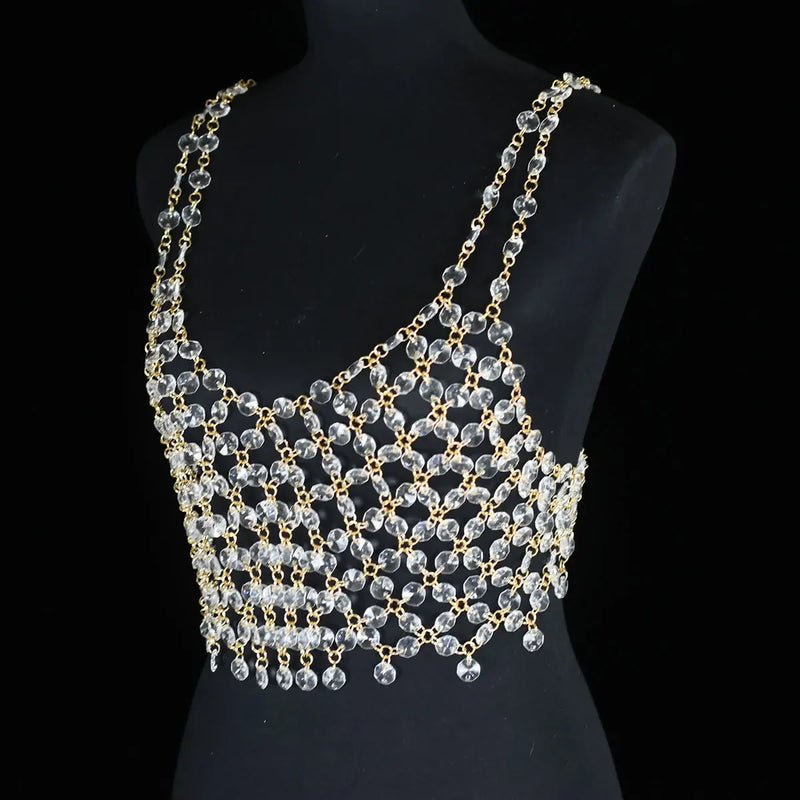 Stage Performance Crystal Tankvest Bra Shiny Chain Outfit Accessories Body Chain Jewelry Flashing Bras Show Costume Decoration
