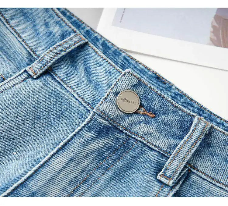 High Waist Wide Leg Denim Jeans Women's Spring 2026 New Style Glittering Star Explosion Nine Point Straight Cut Diamond Embel...