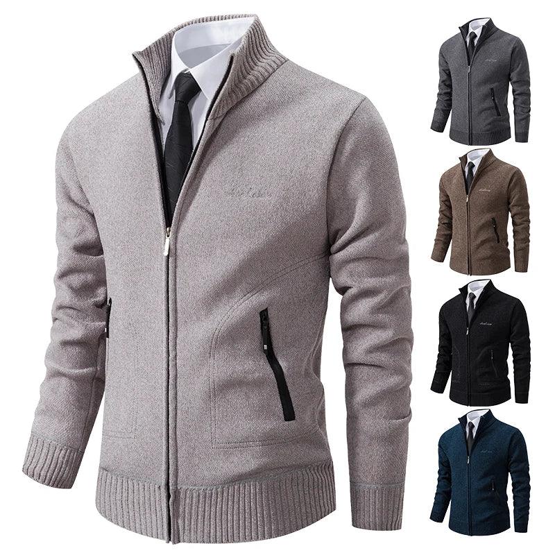 Malhas Primavera e Outono Masculino Gola Alta Cardigan Quente Grosso Suéter Inverno Solto Casaco Casual - CRAVO ROSE