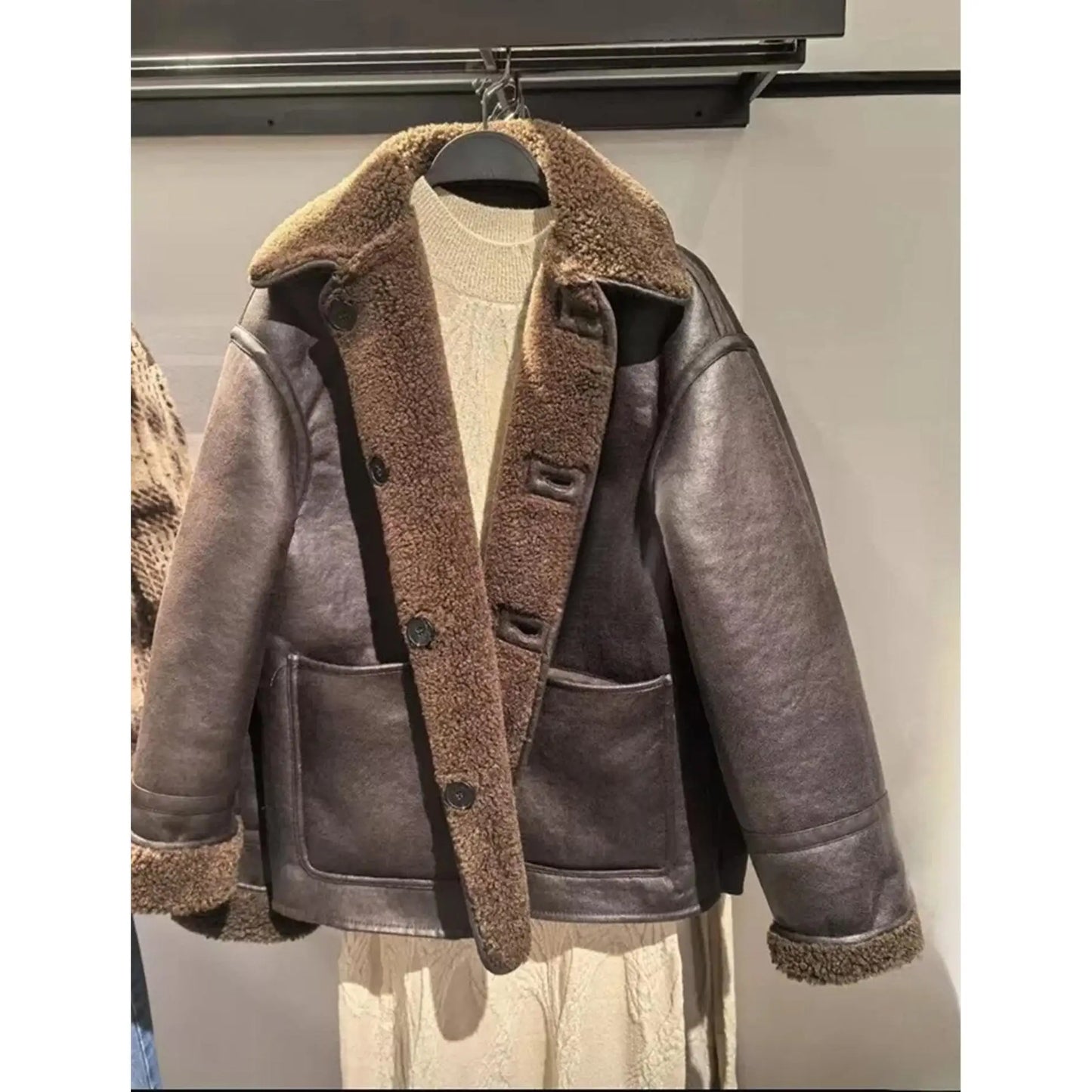 Double-Sided Wear Lamb Fur Jacket Women's Autumn Winter Loose Warm Outerwear Fake Leather Coat Standard Style Long Sleeve