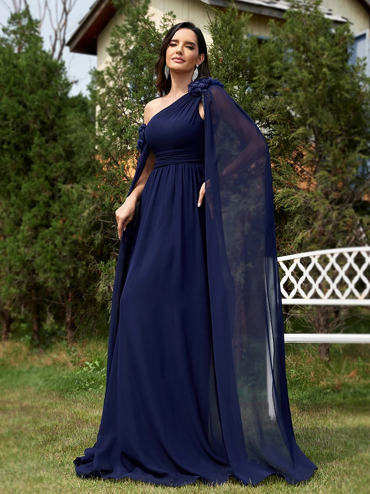 Lucyinlove Luxury Chiffon Streamer Navy Evening Dress Long 2024 Elegant Dress Bridesmaid Party Prom Arabia Flower Cocktail Dress - CRAVO ROSE