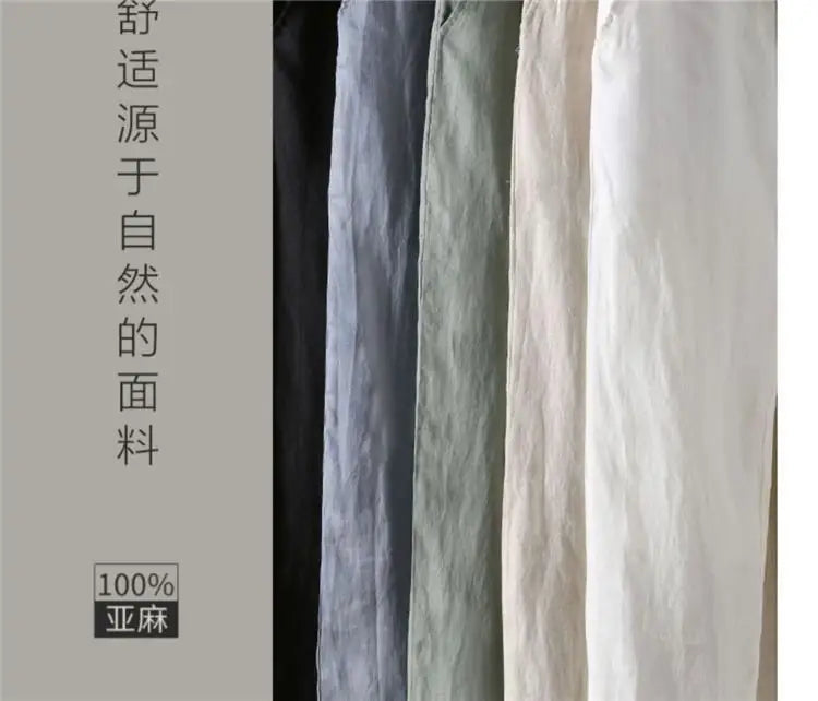 Solid Color Linen Pants Men's Loose Cotton Linen Casual 9 Points Pants Spring Summer Home Straight Soft Comfortable Trousers