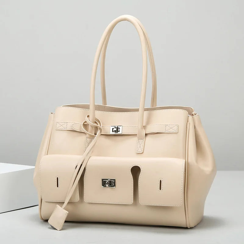 Luxury Designer Large Capacity Lock Tote Clutch Travel Bag Genuine Leather Wing Bag Brand Women's Commuter Shoulder Bag