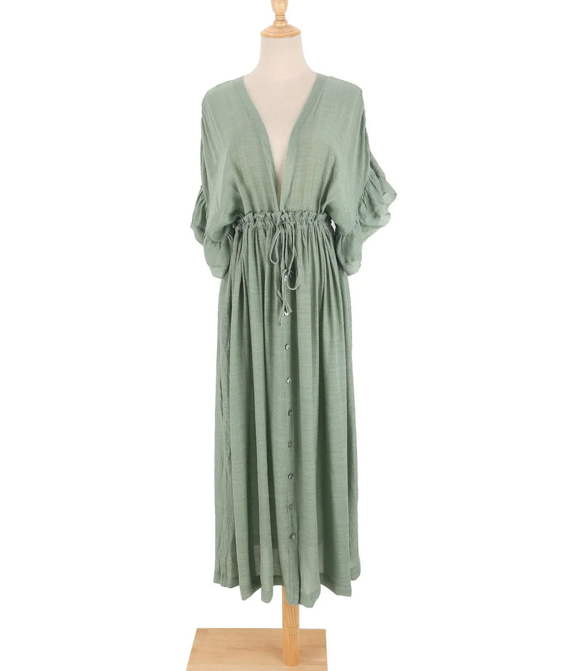 Blusa de biquíni com botões e cintura alta, saia longa, cardigan, jaqueta de praia para férias, proteção solar