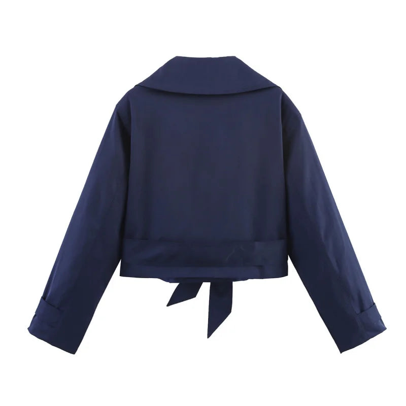 ETJ 2025 new  women's British wind trench coat style double-breasted long sleeve belt lapel jacket short coat
