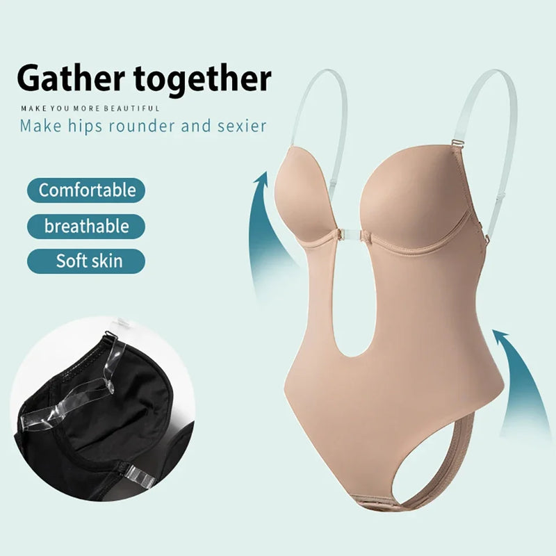 Sutiã modelador de corpo inteiro feminino, sem costas, tanga, modelador invisível, controle de barriga, cintas, bainha, roupa íntima emagrecedora